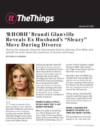 'RHOBH' Brandi Glanville Reveals Ex Husband's "Sleazy" Move During Divorce
