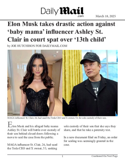 Elon Musk takes drastic action against 'baby mama' influencer Ashley St. Clair in court spat over '13th child'