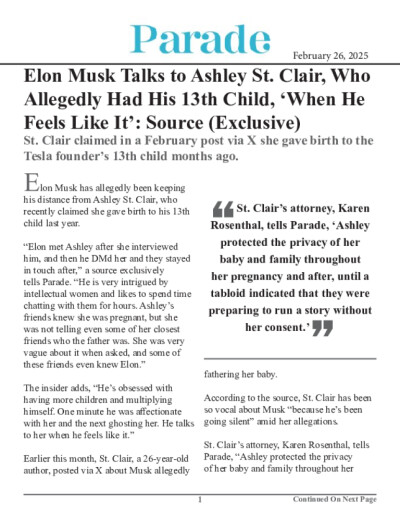 Elon Musk Talks to Ashley St. Clair, Who Allegedly Had His 13th Child, 'When He Feels Like It': Source